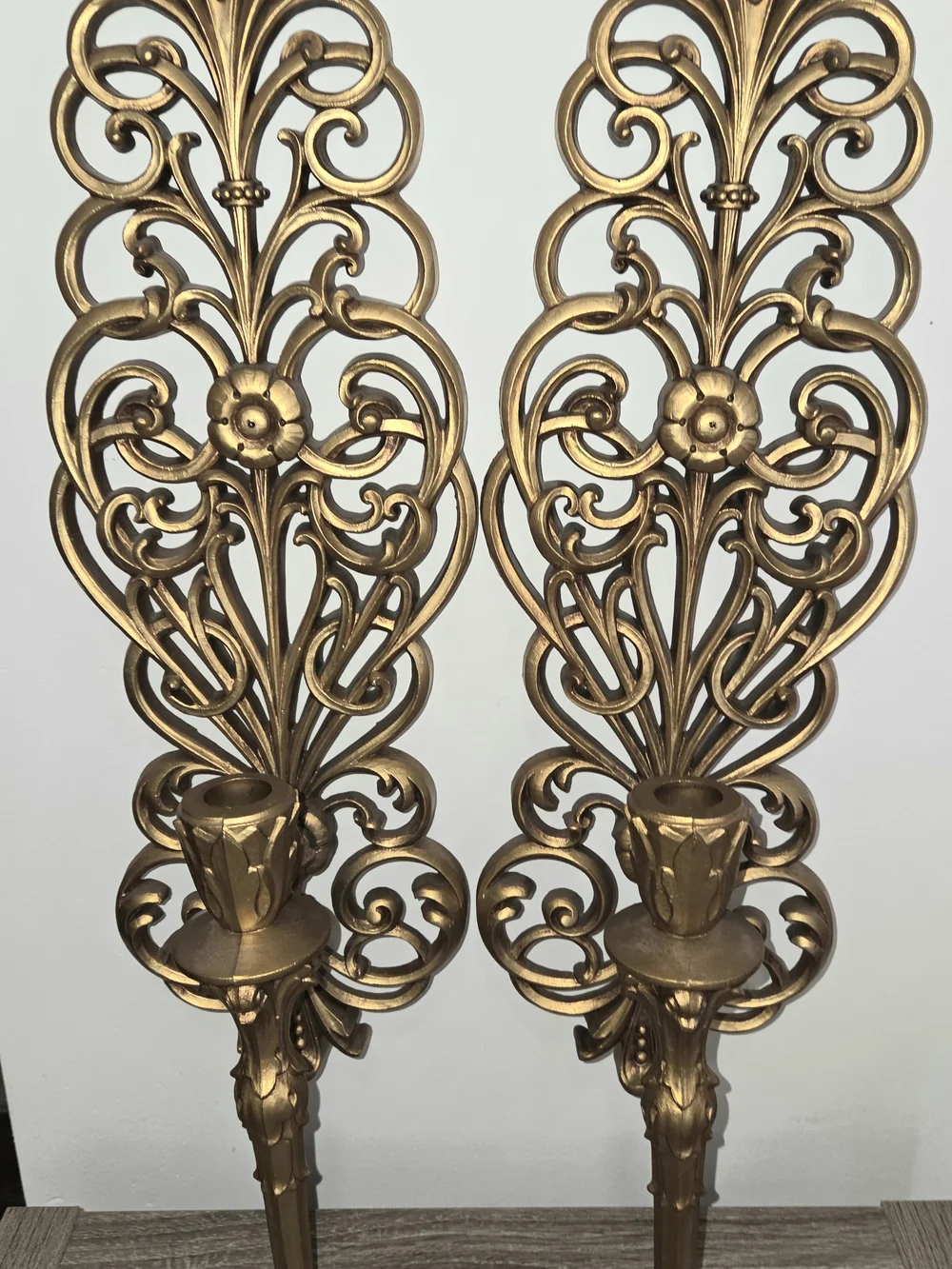 Set of 2 VTG Burwood Products Syroco Gold Hollywood Regency Wall Candle Sconces. - Picture 2 of 13